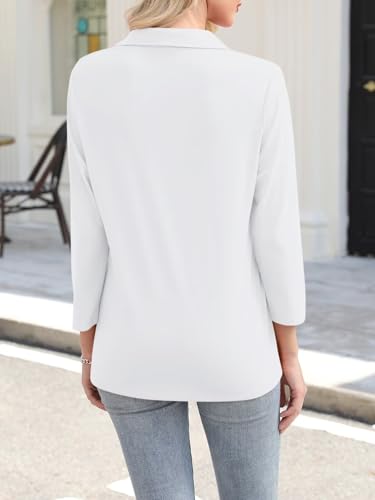 ORANDESIGNE Women's 3/4 Sleeves V Neck Polo Shirts Casual Summer Tops Basic Collar Cute Tees2