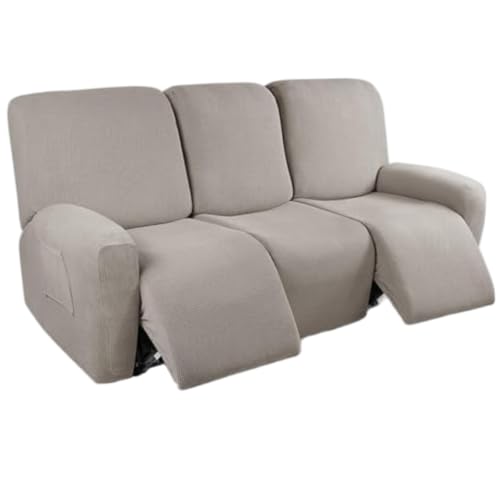 Funda para sofá reclinable elástica de 3 plazas en tejido polar color caqui 2