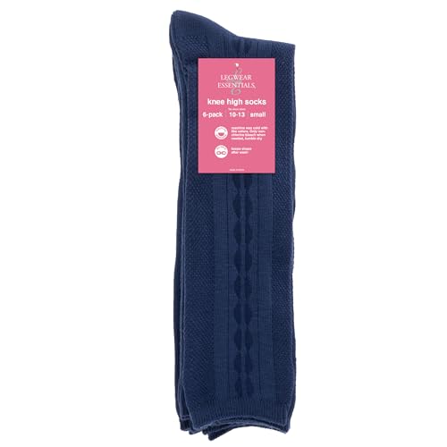 Legwear Essentials Girls 6 Pack Unisex Soft Uniform Cable Dress Knee High Socks Comfort Seam Toe White or Navy Small to Large2