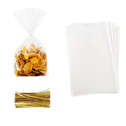 50 Piezas Bolsas de Celofán Transparentes con 50 Dorada Lazos,Bolsas Celofan,Bolsa de Dulce para Boda Fiesta ,Bolsitas regalos para Envasado Dulces Regalos Cover