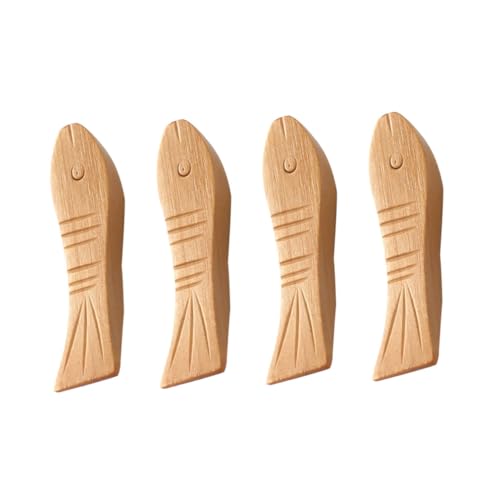 POPETPOP 4個 日式和風木製魚型箸置き 天然木素材で耐久性抜群 箸 スプーン フォーク対応のテーブルデコレーション用ホルダー