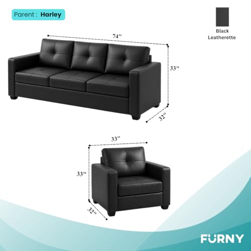 Image of FURNY Hariston 5 Seater Leatherette 3+2 Sofa Set (Black) in Premium Finish| Durable Comfort | Ideal for Living Room