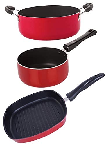 Nirlon Non-Stick 3 Piece Aluminium Gas Compatible Odor Free Cookware Utencils Combo Gift Set Offer