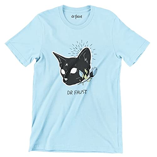dr faustStreetwear Unisex Sky Blue T-Shirts with Black cat Graphic Printed tees for Men & Women Tattoo & Skating Inspired Streetwear Apparel