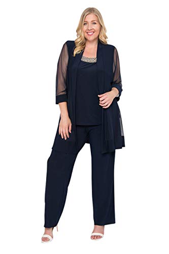 R&M Richards Long Formal Pants Suit Plus Size Dress Navy 16W