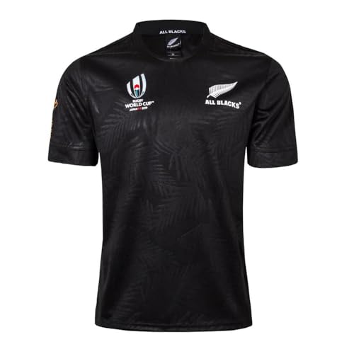 19 Copa del Mundo RWC Nueva Zelanda All Blacks, Camiseta de Rugby, Camiseta de Rugby, Polo, Camiseta de fútbol de Entrenamiento for Hombres (Color : Black, Size : S)