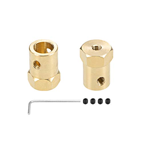 uxcell Hex Coupler 8mm Bore Motor Hex Brass Shaft Coupling Flexible Connector for Car Wheels Tires Shaft Motor 2pcs