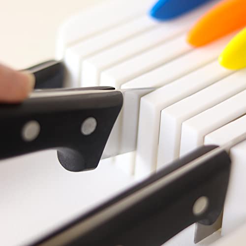 Decobella Kitchen Drawer Knife Organizer, Bpa-Free Plastic Countertop Knife Block, Universal Knife Holder For Drawers, Plastic Drawer Organizer Tray For Knives (White) #TOP4