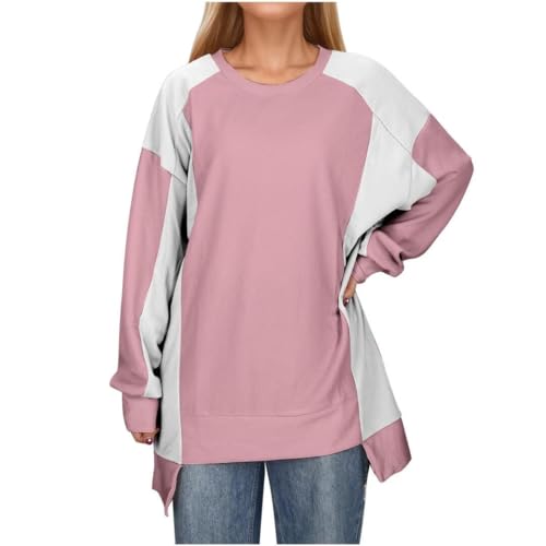 FMCHICO Halloween Sweatshirts Womens Crew Neck Color Block Sweatshirts Long