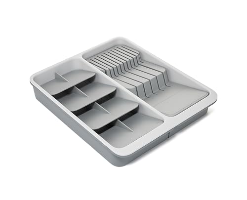 Image of Joseph Joseph DrawerStore Expanding Tiered Flatware Cutlery Tray with Knife Organizer, Expandable In-Drawer Space-Saving Kitchen Storage, Recycled Plastic