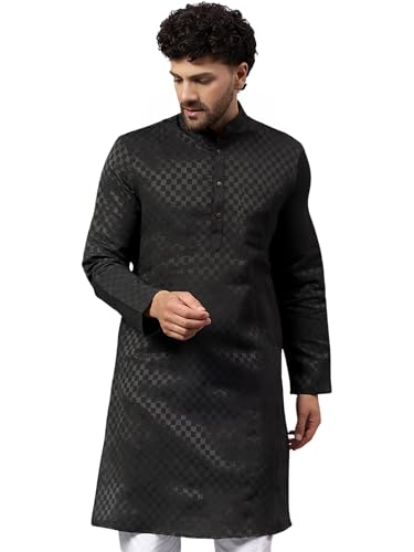 Image of LATEST CHIKAN Men's Checkered Cotton Blend Straight Kurta
