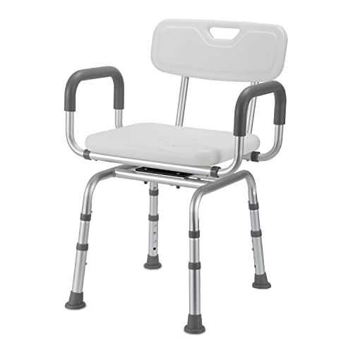 Cecaylie Silla de ducha para senioren, asiento de ducha con respaldo y reposabrazos, altura ajustable, taburete de baño giratorio 360grados con antideslizante, de aluminio para ducha,Blanco