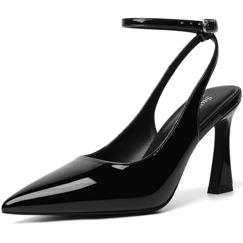 Image of Susanny Womens Slingback Closed Toe Ankle Strap High Heels Pointed Toe Pumps Comfortable Stiletto Sexy Buckle Strappy Dressy Shoes for Wedding Bridal Party Work