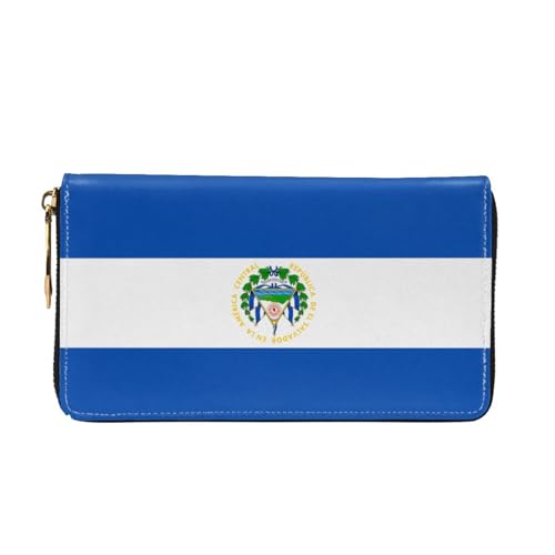 Leather Women Wallets, Long Credit Card Holder, El Salvador Print Billfold Clutch & Travel Purse Large Capacity2