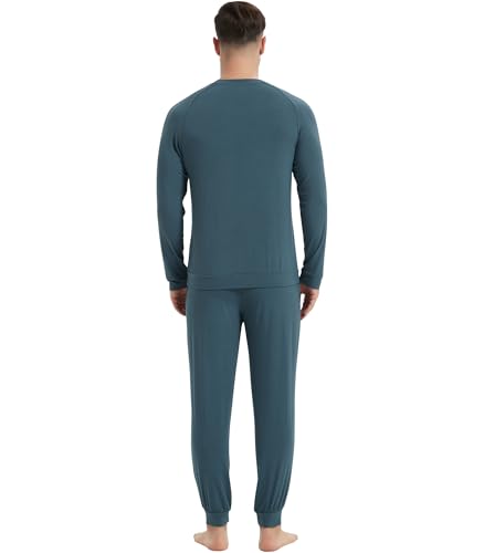 Image of NACHILA Mens Pajamas Set Long Sleeve Henley Sleepwear Top Soft Jogger Pants Pajamas Cool Pjs Set,Viscose Made from Bamboo