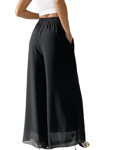 Yehopere Palazzo Pants for Women Dressy Flowy Chiffon Double Layers Summer Boho Wide Leg Casual Lounge Pants Trouser2
