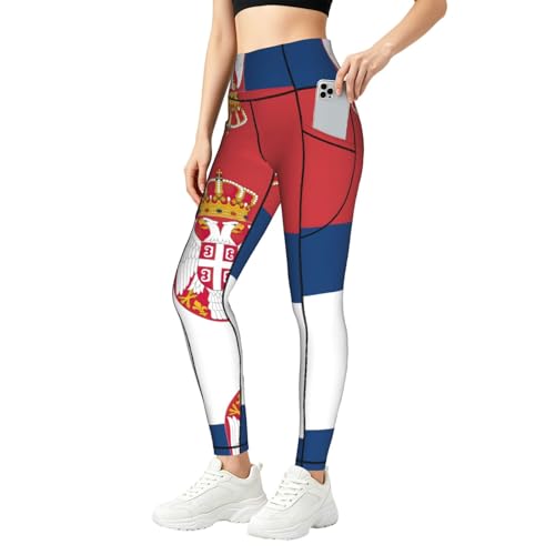 Leggings con estampado de la bandera de Serbia pantalones elásticos mujer