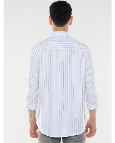 Image of MILDIN Men's Pure Cotton Striped Printed Shirt with Spread Collared Neck Full Sleeve Curved Hemline Button Closure and Regular Fit | Shirt for Man