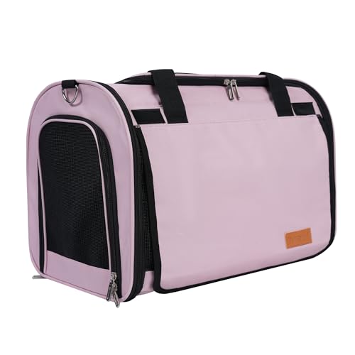TWDEPART Cat Carrier Backpack - Multifunctional Firm & Foldable with Roll-Up Shade Breathable Design Includes Collapsible Bowl and Cushion (Pink)