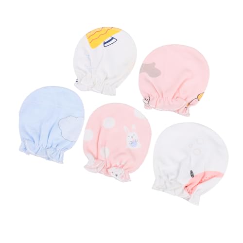 SAFIGLE 5Pairs Newborn Cotton Protective Mitts Comfortable Scratch Resistant Gloves for Boy Girl Moisture Absorbing Durable Winter Mittens