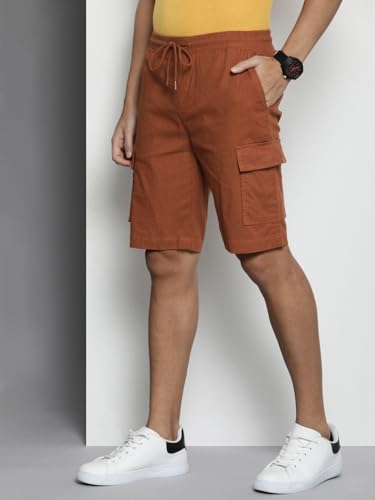 Image of The Indian Garage Co Men Slim Fit Solid Mid-Rise Cargo Shorts
