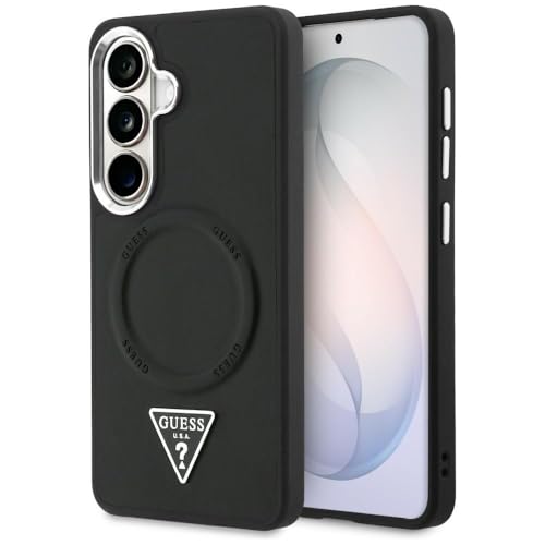 CG MOBILE Guess Logo triangulaire annulaire en relief compatible avec MagSafe Coque pour Samsung Galaxy S26 (noir)