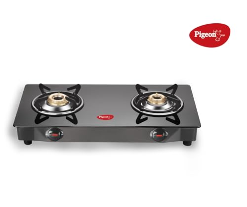 Image of Pigeon Ayush BLK 2 Burner Glass Manual Gas Stove (2 Burners), Black