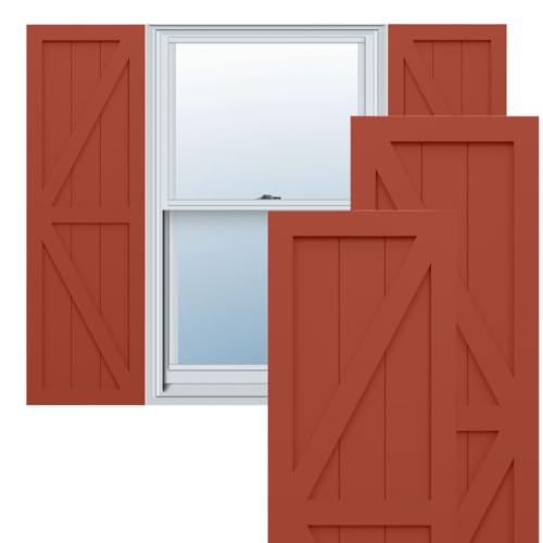12"W x 44"H True Fit PVC Two Equal Panel Farmhouse Fixed Mount Shutters w/Z-Bar, Colorful Leaves (Per Pair - Hardware Not Included)