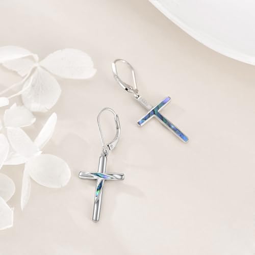 Cross Earrings Sterling Silver Rose Flower Cross Dangle Earrings Jewelry Gifts for women4