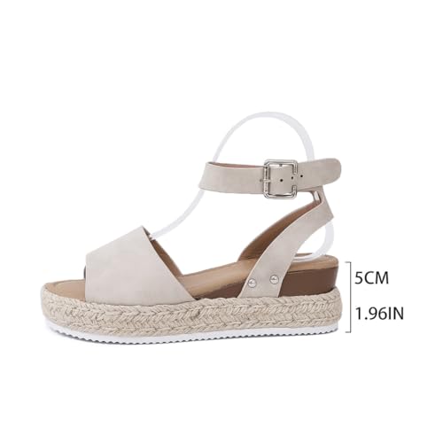 Women's Open Toe Buckle Ankle Strap Espadrilles Flatform Wedge Casual Sandal Comfortable Arch Support Wedge Sandals3