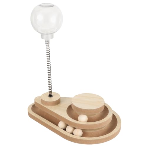 DRESSOOS Interactive Cat Toy Turntable Scratching Pad with Treat Dispenser Training Tumbler and Spring Toys Wooden Base Ideal for Indoor Cats Exercise and Mental
