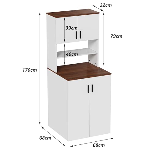 Wasmachinekast met 2 deuren, 68 x 68 x 170 cm, hoge kast voor de badkamer met verstelbare planken en grote opbergruimte, wasmachinekast, ruimtebesparend, walnoot + wit - Afbeelding 3
