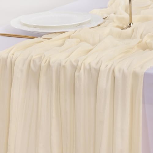 Image of Socomi 3pcs Beige Easter Spring Cheesecloth Table Runner Boho Rustic Gauze 120 inch 10FT Cheese Cloth Runner for Wedding Party Baby Shower Birthday Home Decor Holiday Decorations