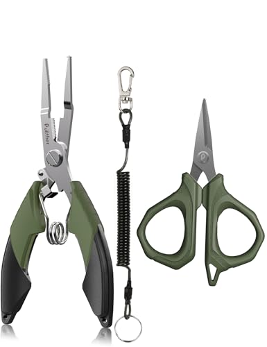 pullther fishing Fishing Tools Kit 6.5 Fishing Pliers 4.6 Fishing Scissors Fishing Line Cutter for Braided Fishing Line Fishing Gear with Lanyard