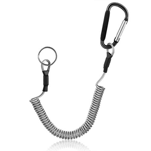 Hekodonk Flexible Anti-Lost Spring Coil Leash Cord Safety Ropes Retractable Lines Elastic Wrist Band with Stainless Steel Snap Hook Keychain Ring Carabiner,Silver
