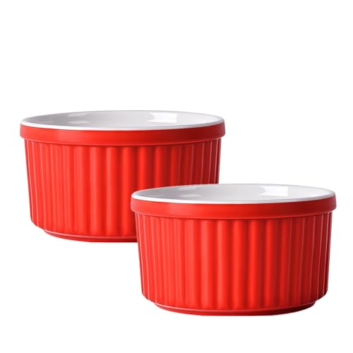 Ramekins - Ramekins - Ramequines para horno de 6 onzas, cuencos de ramekin, platos de soufflé de crema brulee (rojo, juego de 2)