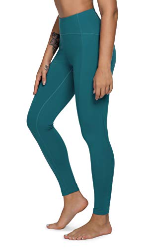 QUEENIEKE Women 25 Inches Yoga Leggings Sports Mid-Waist 4 Inch High Waist Tights 7/8 Length Pants M Color Teal