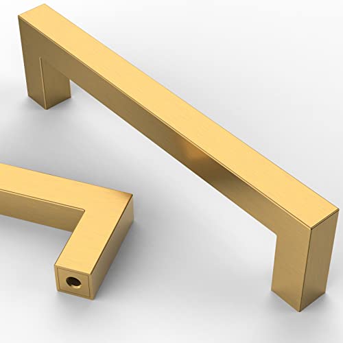 Astrée 10 Pack Gold Kitchen Handles - 128mm Stainless Steel Cupboard & Drawer Handles, 128mm Hole Center(5 Inch)