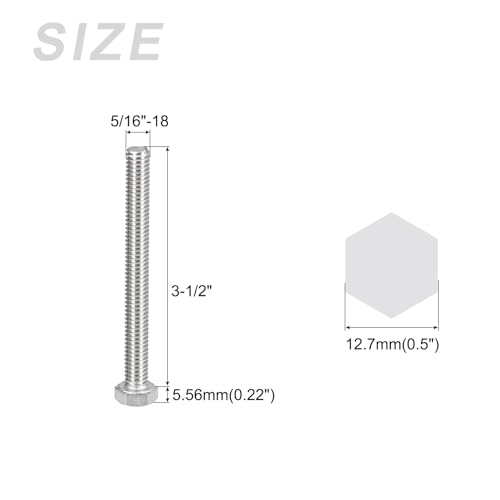 Image of METALLIXITY Hex Head Bolts (5 /16-18 x 3-1 /2 inch) 8Pcs, 304 Stainless Steel 18-8, Fully Threaded, External Hex Drive, Plain Finish, Hex Head Screw Bolt, Silver