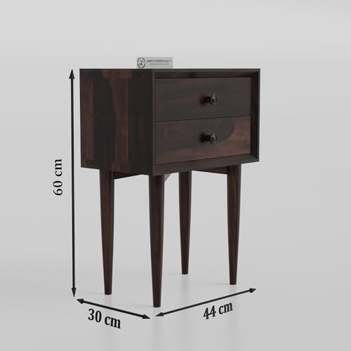 Image of Jangid Handicraft Solid Sheesham Wood Bedside Table for Bedroom | Wooden Bed Side Nightstand End Table with 2 Drawer Storage for Home & Living Room | Sofa Side Table | Rosewood,Walnut Finish