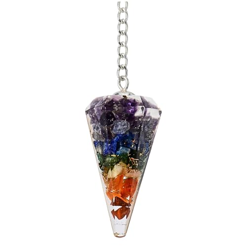 Anaya Agate 7 Chakra Pendulum - Certified Orgone Dowsing Crystal & Healing Gemstone Pendulum for Divination, Meditation, Chakra Balancing & Crystal Grid - Natural Gemstone Pendulum with Chain