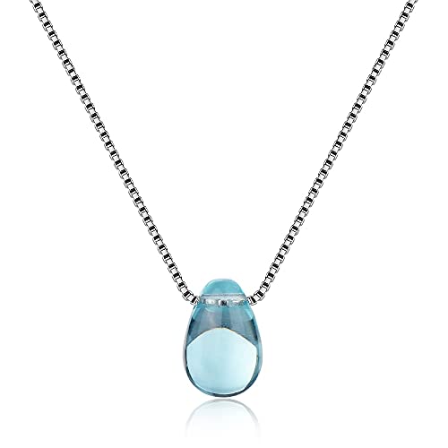 Collier pendentif goutte d'eau cristal bleu chaîne de clavicule argent 925