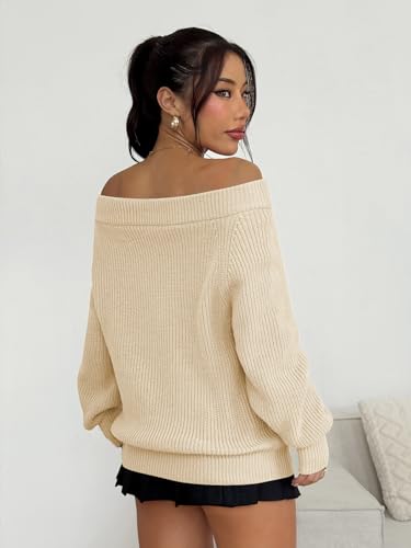 Image of ZAFUL Sweaters for Women Off Shoulder Knit Sweater with Long Sleeve Loose Pullover Jumper Tops