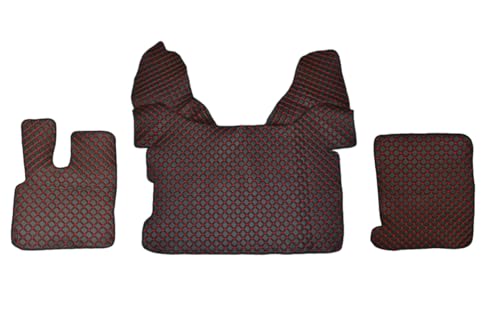 Set Alfombra de Suelo Alfombra Motor Cubierta para Camión DAF XF 106 (Negro con Costuras Rojas)