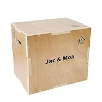 Jac & Mok 3 in 1 Holz Plyo Box-Jumping Box-Non-Slip Plyometric Box for Jumping Exercise - Workout Step Platform, Heavy Duty (16/14/12, Wood)
