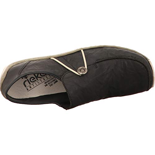 Image of Rieker L1751 Celia Leather Slip-On Women's Shoes - Comfortable High-Coverage Loafers with Elegant Stitch Detailing, Anti-Stress and Flexible Everyday Support
