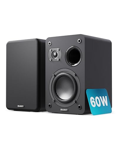 MAJORITY D70X Lautsprecher Boxen | 2 x 30W Regallautsprecher Passiv | HiFi Lautsprecher Doppeltreibern Lautsprechermembranen aus Kohlefaser | DJ Boxen 6 Impedanz & 40HZ-20KHZ Frequenzgang (Schwarz)