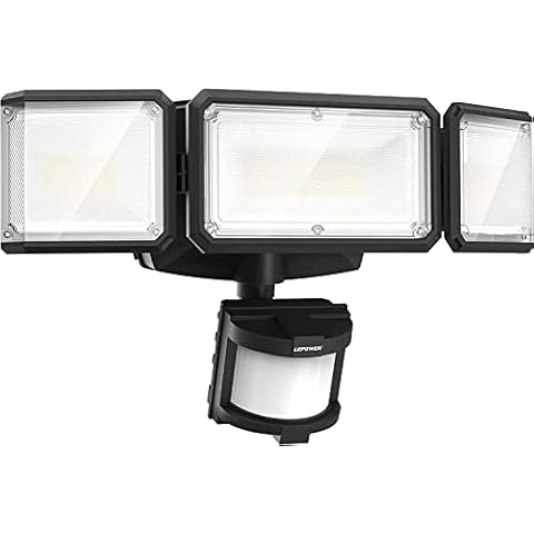 LEPOWER Battery Powered LED Flood Light Outdoor,1500LM Motion Sensor Security Lights, IP65 Waterproof,Wireless Flood Light Battery Operated,3 Head Motion Detector Light for Garage,Yard,Porch(Black) Cover