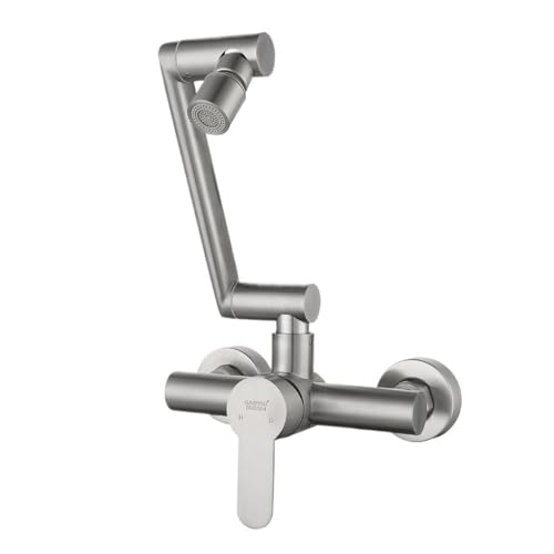 Robinet mural pliable en acier inoxydable | Mitigeur eau chaude/froide pivotant 360