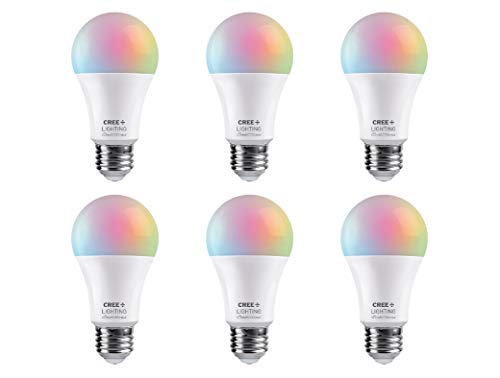 Cree Lighting Connected Max Smart LED Bulb A19 60W Tunable White + Color Changing, Compatible with Alexa and Google Home, No Hub Required, Bluetooth + WiFi, 6pk